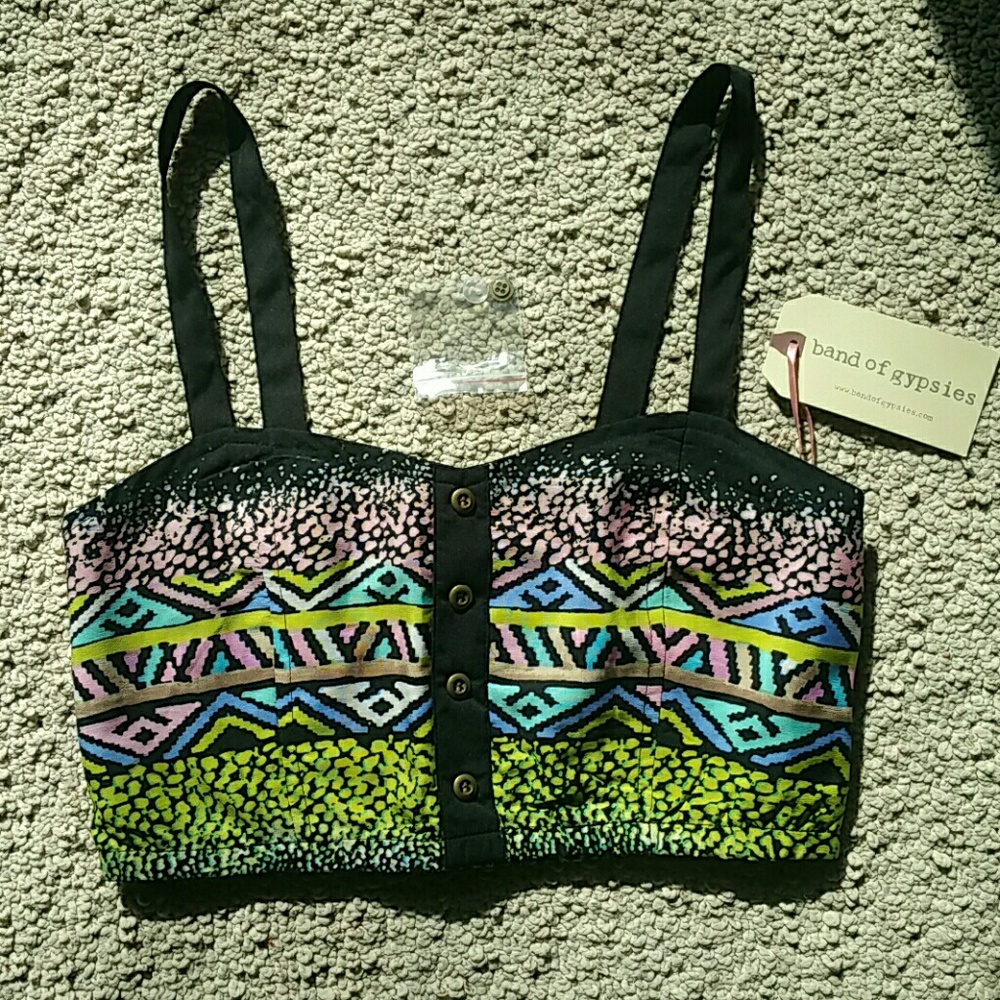 NWT Band of Gypsies Small Vibrant Stretch Crop Top